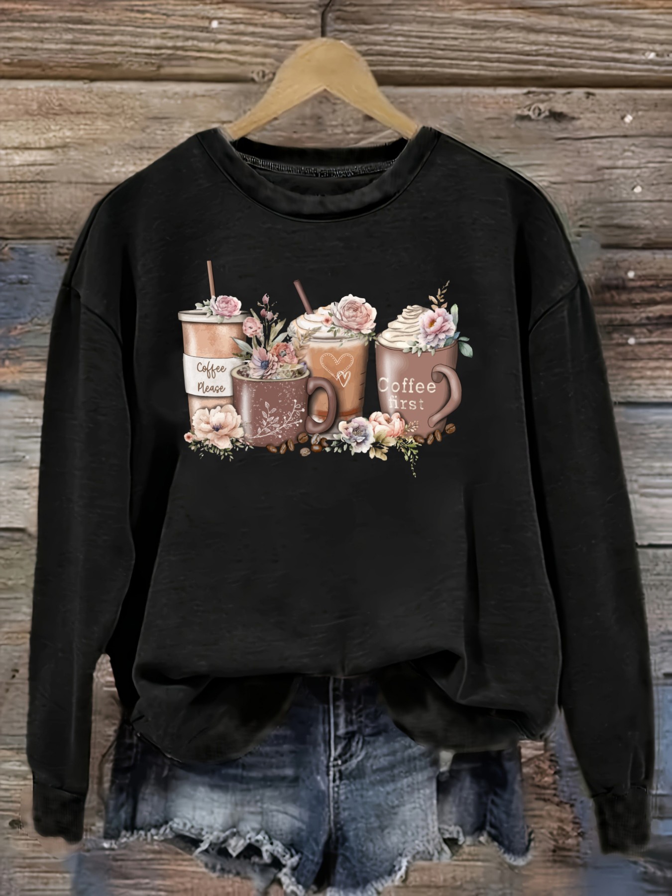 Coffee & Tea Ken'S House - T-shirt décontracté à manches longues et